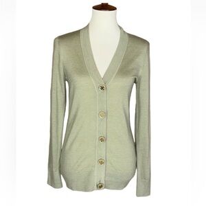 Tory Burch sage green lightweight Merino wool cardigan sweater Size Small